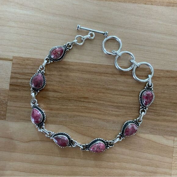 Pink Thulite Solid 925 Sterling Silver Bracelet - Picture 1 of 4